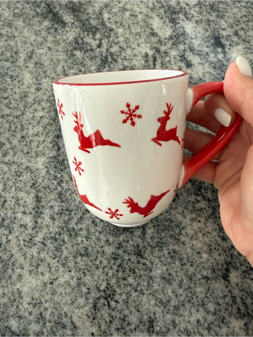 White and Red Reindeer Holiday Mug - Festive Ceramic Coffee Cups 6